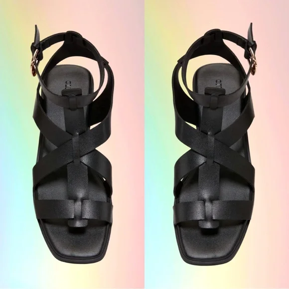 NWTS💓GAP OLD NAVY SZ 8💓BLACK STRAPPY GREEK GLADIATOR SANDALS GOLD HARDWARE - Picture 3 of 13